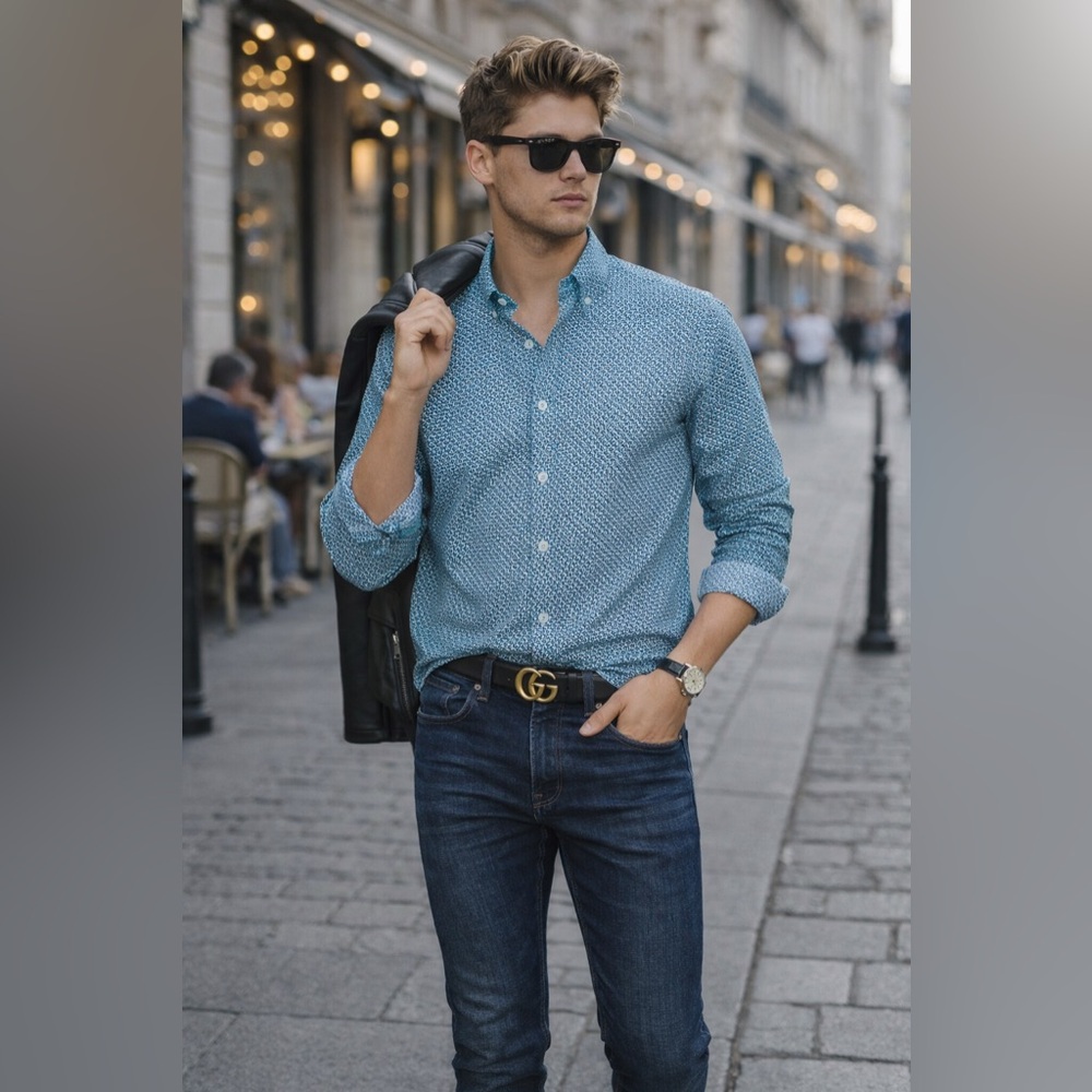 Sz M Robert Graham Classic Fit Blue Button Up Dress Shirt NWOT $498 MSRP